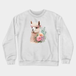 lama with flowers Crewneck Sweatshirt